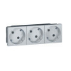 LEGRAND 079283 Модуль розетки 3х2К+3 под углом 45°, немецкий стандарт (Schuko), безвинтовые зажимы, проходной, с лицевой панелью цвета алюминий, Mosaic