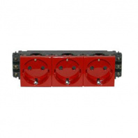 LEGRAND 077423 Модуль розетки 3х2К+З, 6М, немецкий стандарт (Schuko), проходной (в короб), с механической блокировкой, красный, Mosaic